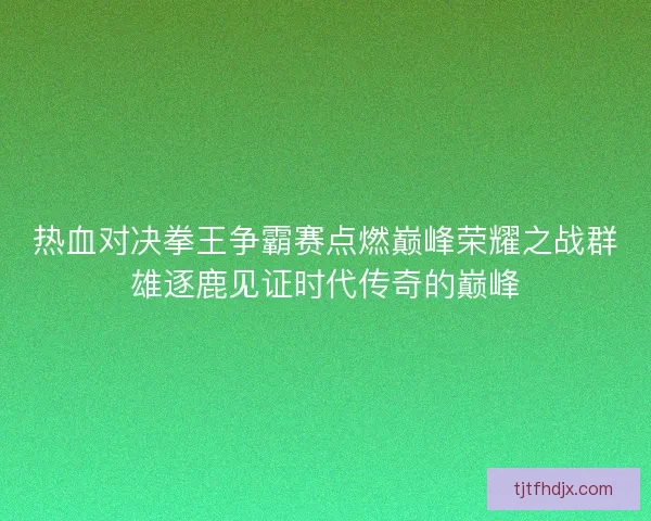热血对决拳王争霸赛点燃巅峰荣耀之战群雄逐鹿见证时代传奇的巅峰