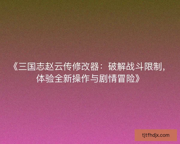 《三国志赵云传修改器：破解战斗限制，体验全新操作与剧情冒险》